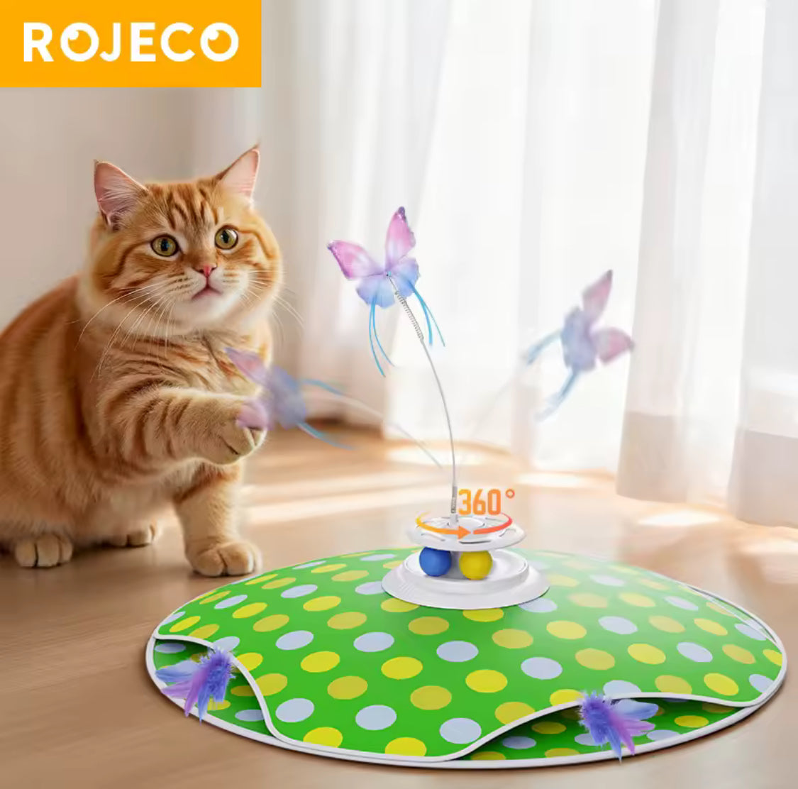 ROJECO Smart Cat Toy – Hide & Seek Feather & Butterfly