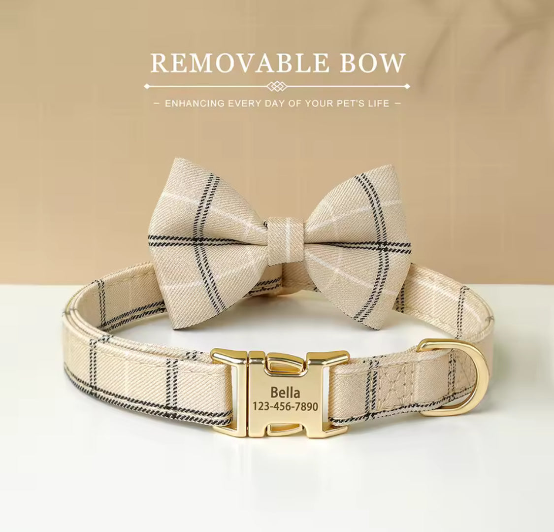 Personalized Dog Collar with Bowtie | Custom Engraved Pet Collar
