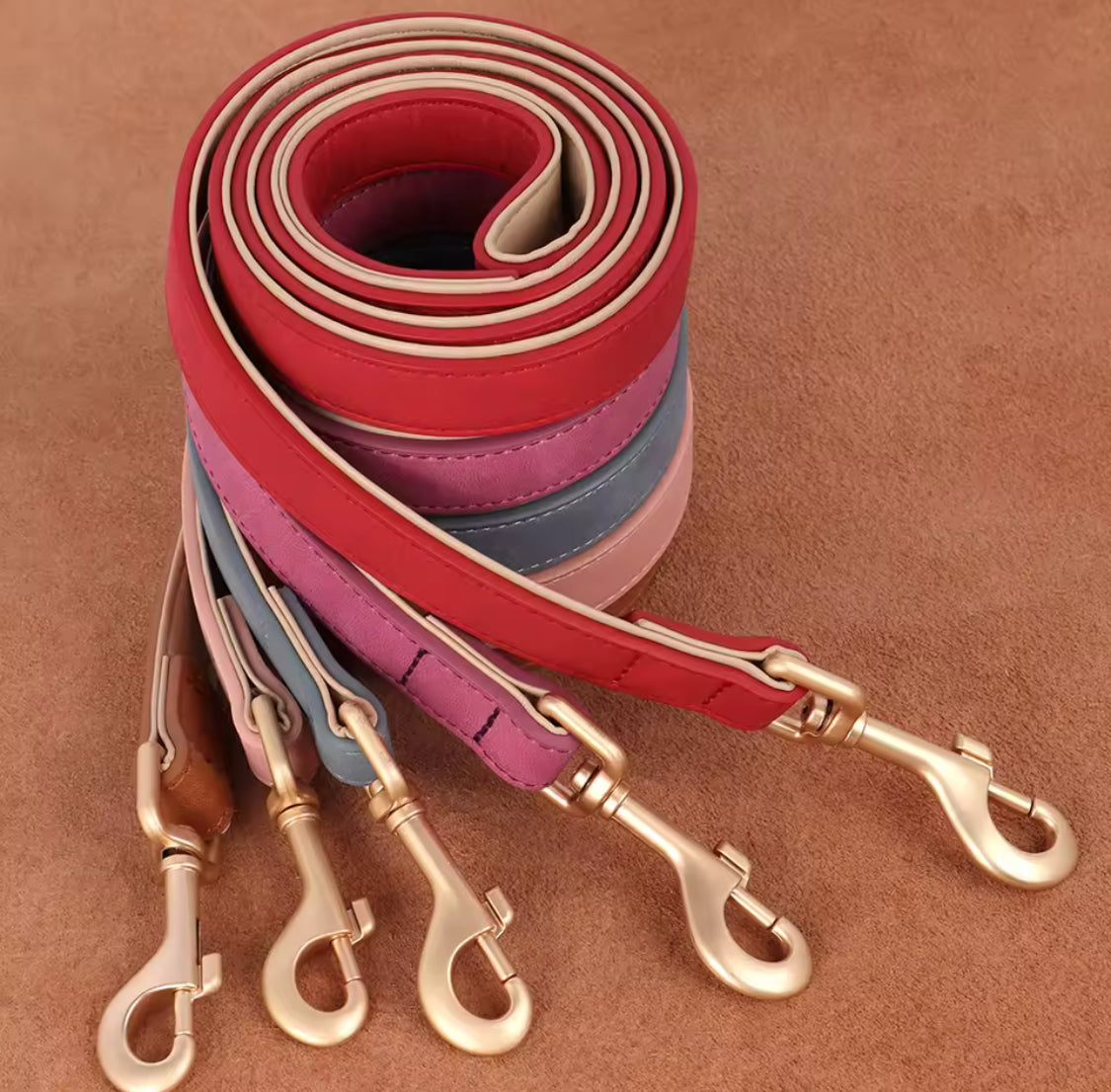 Soft Padded PU Leather Dog Collar & Leash Set for Small Dogs