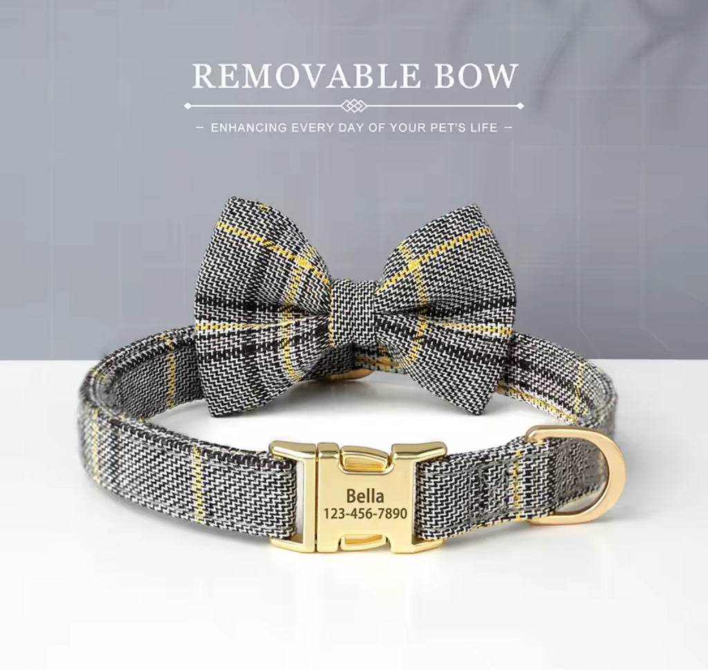 Personalized Dog Collar with Bowtie | Custom Engraved Pet Collar