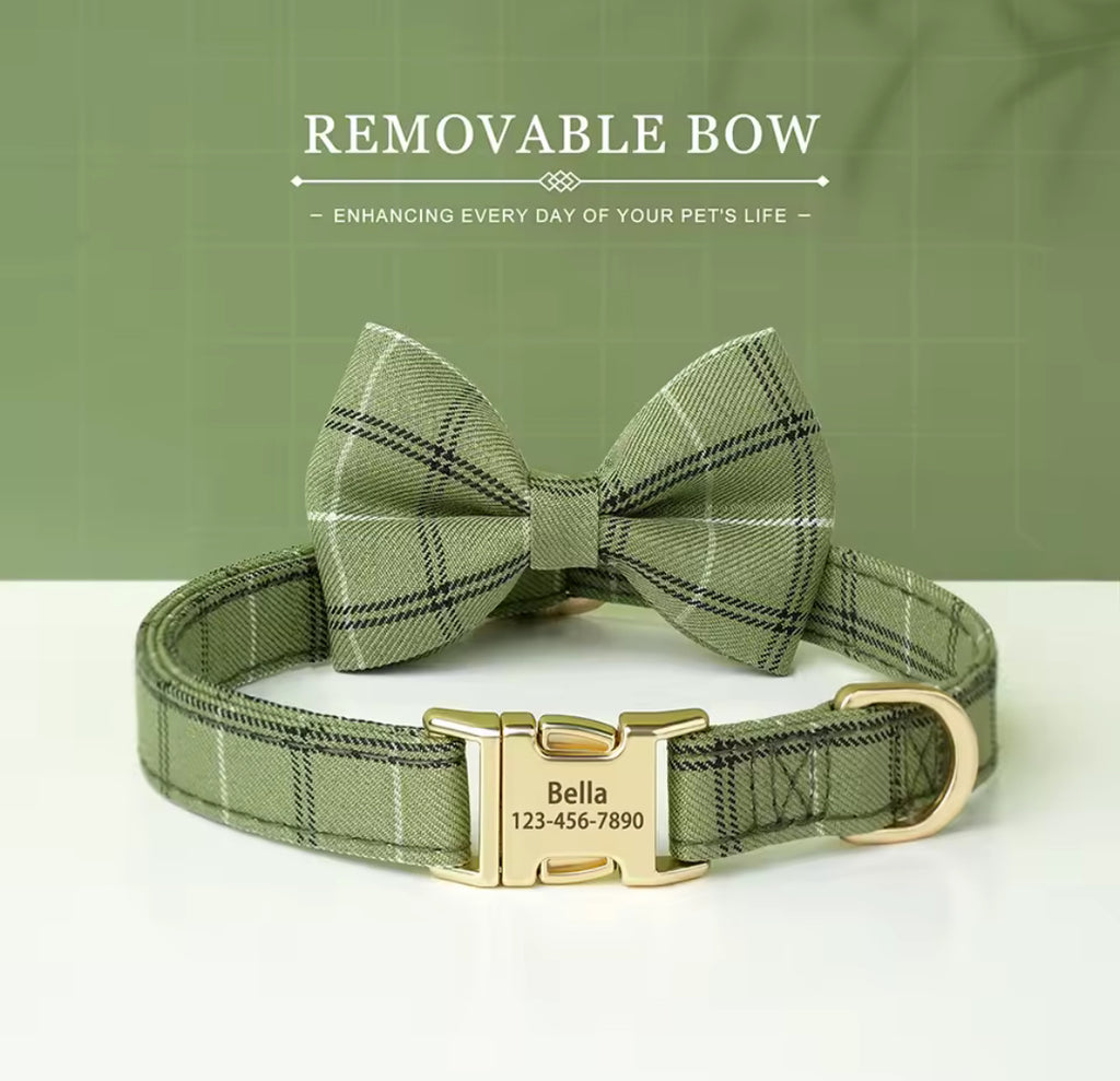 Personalized Dog Collar with Bowtie | Custom Engraved Pet Collar