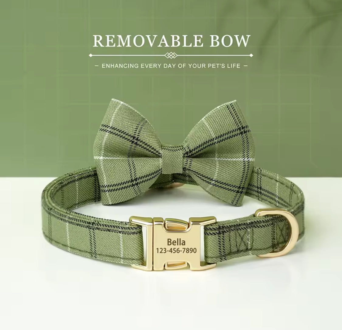 Personalized Dog Collar with Bowtie | Custom Engraved Pet Collar
