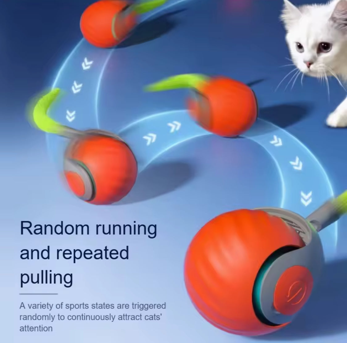 Smart Interactive Cat Toy Ball USB Rechargeable Automatic Rolling Ball with Faux Tail for Play & Training