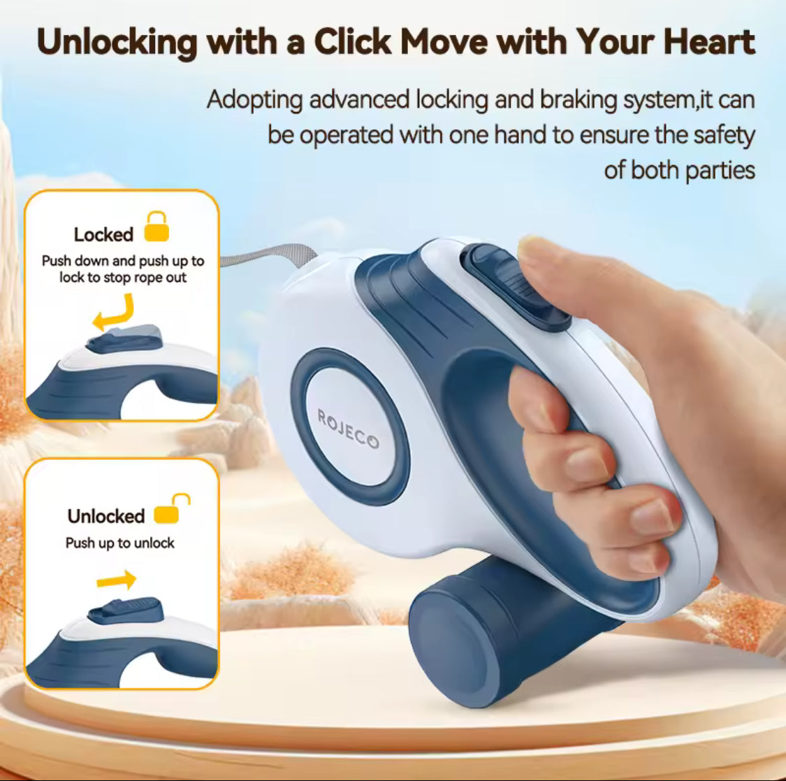 ROJECO Retractable Dog Leash – 3M/5M Extendable Lead