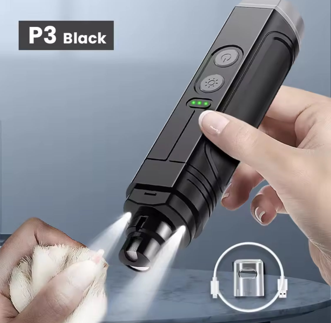 ROJECO P3 Electric Pet Nail Grinder – LED Dog & Cat Trimmer