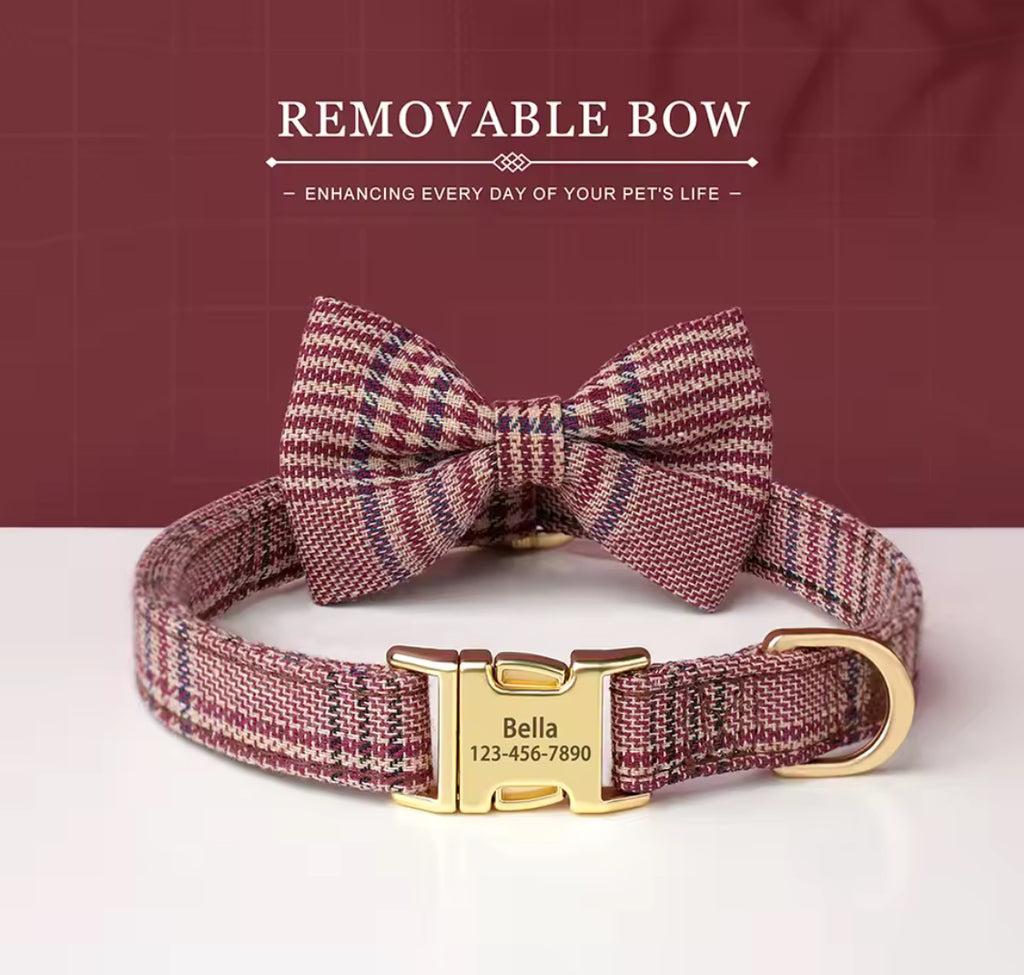Personalized Dog Collar with Bowtie | Custom Engraved Pet Collar