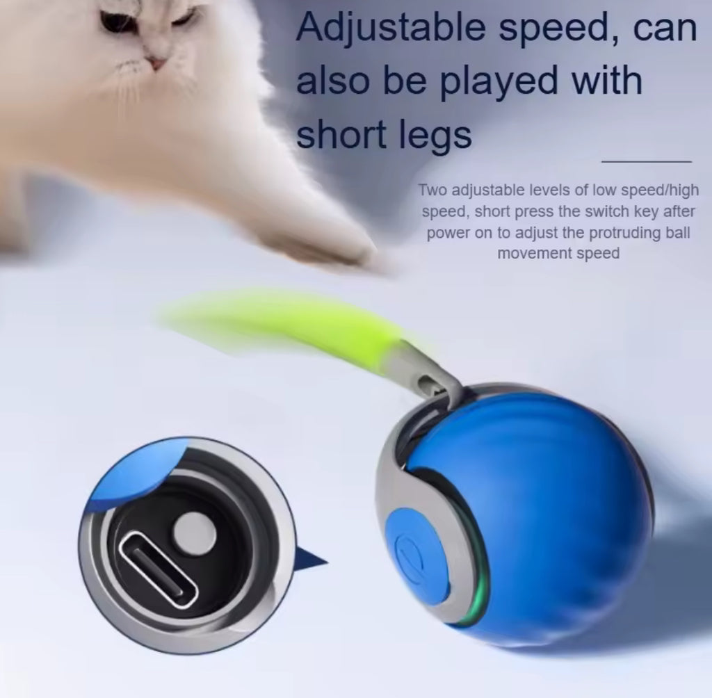 Smart Interactive Cat Toy Ball USB Rechargeable Automatic Rolling Ball with Faux Tail for Play & Training