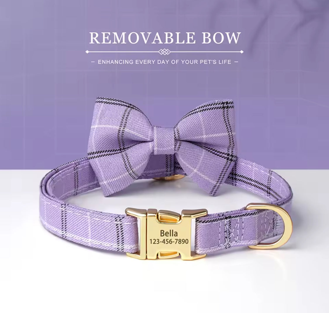 Personalized Dog Collar with Bowtie | Custom Engraved Pet Collar