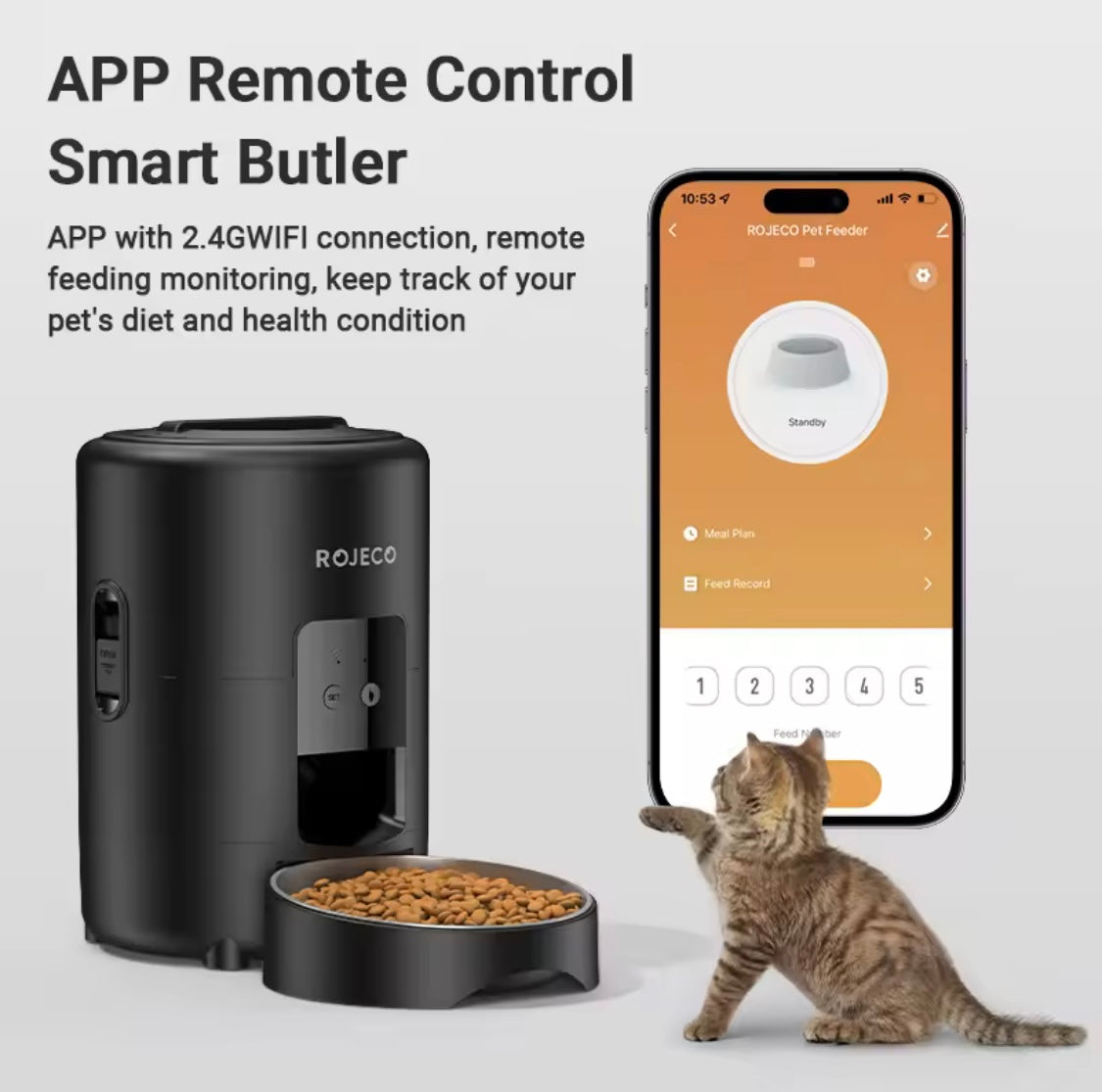 ROJECO Smart Pet Feeder 2L – Automatic Cat & Dog Dispenser