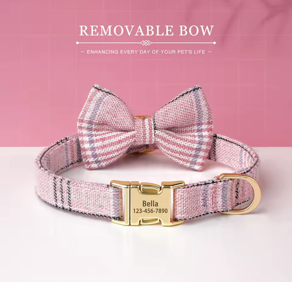 Personalized Dog Collar with Bowtie | Custom Engraved Pet Collar
