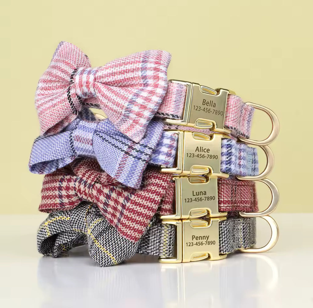 Personalized Dog Collar with Bowtie | Custom Engraved Pet Collar