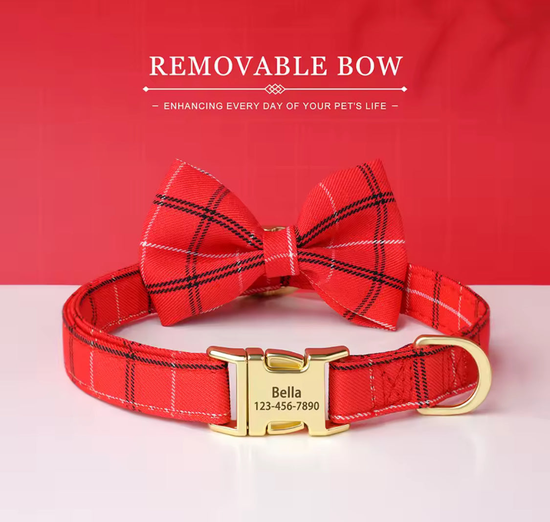 Personalized Dog Collar with Bowtie | Custom Engraved Pet Collar