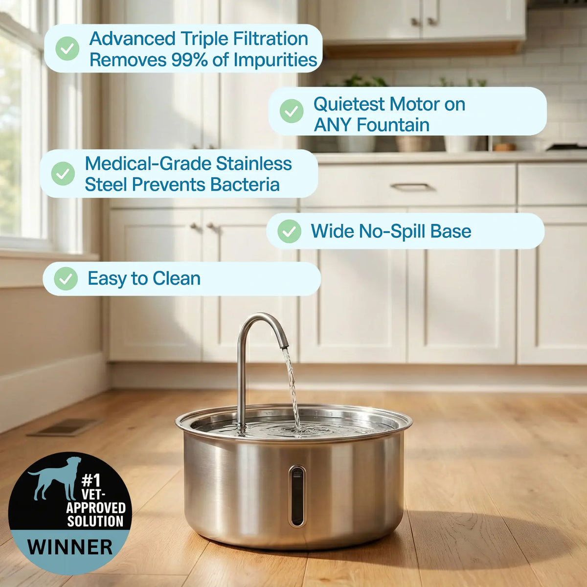 FreshFlow Stainless Steel Cat Water Fountain