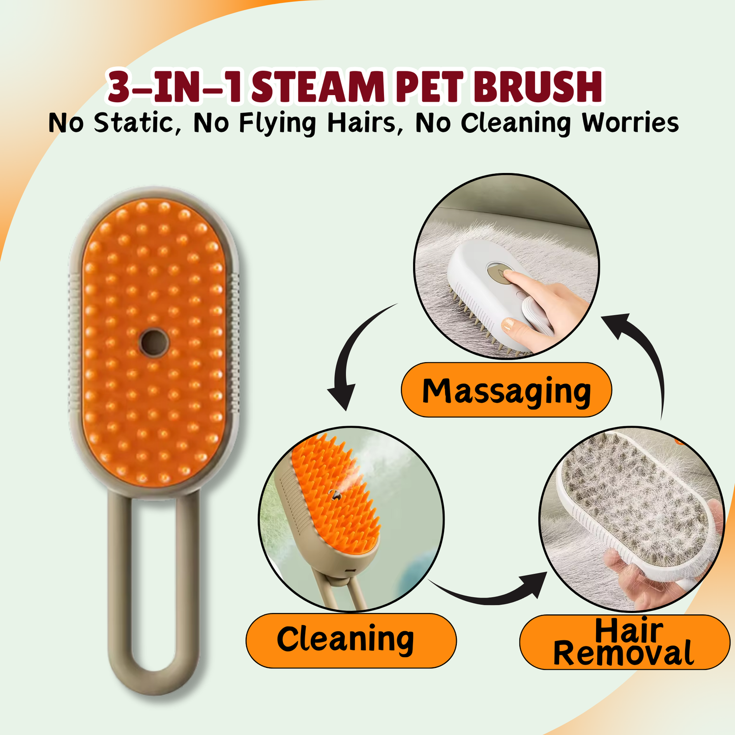 SteamBrush™ 3-in-1 Pet Grooming & Deshedding Spray Brush
