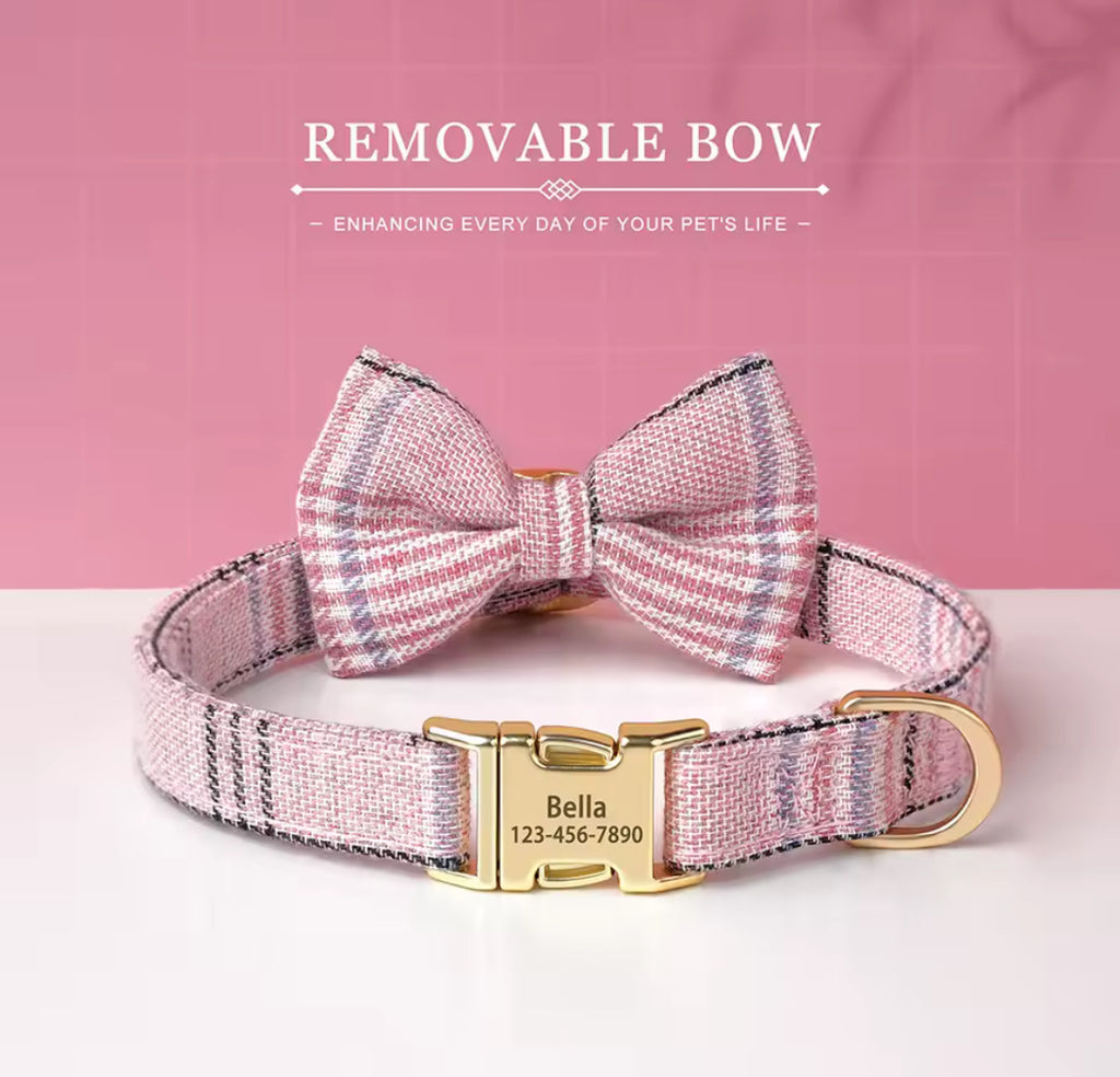 Personalized Dog Collar with Bowtie | Custom Engraved Pet Collar