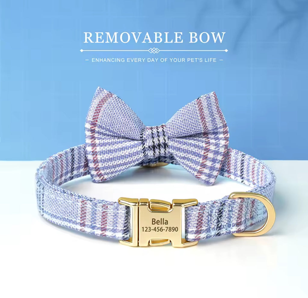 Personalized Dog Collar with Bowtie | Custom Engraved Pet Collar