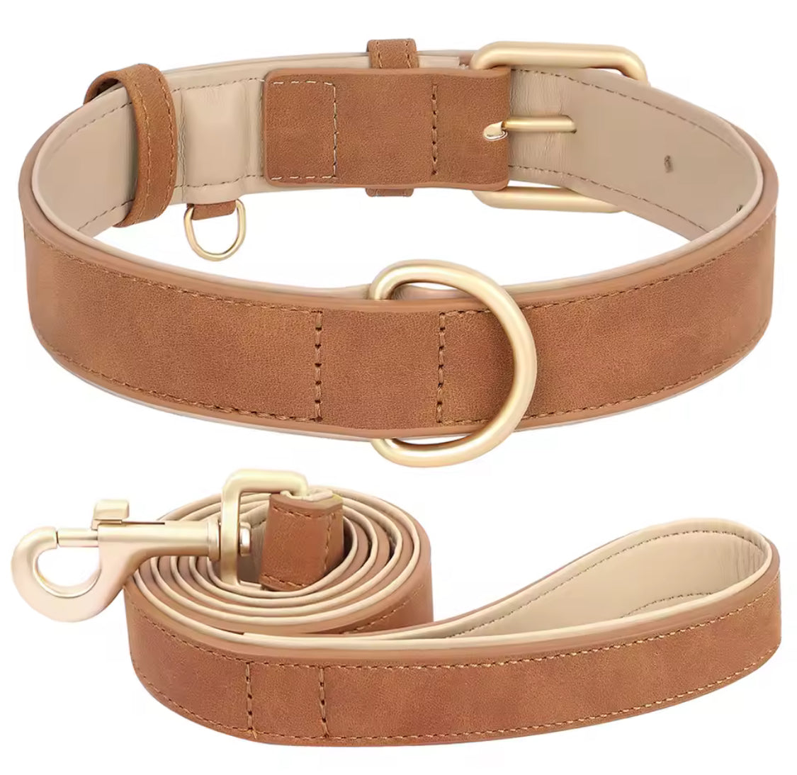 Soft Padded PU Leather Dog Collar & Leash Set for Small Dogs