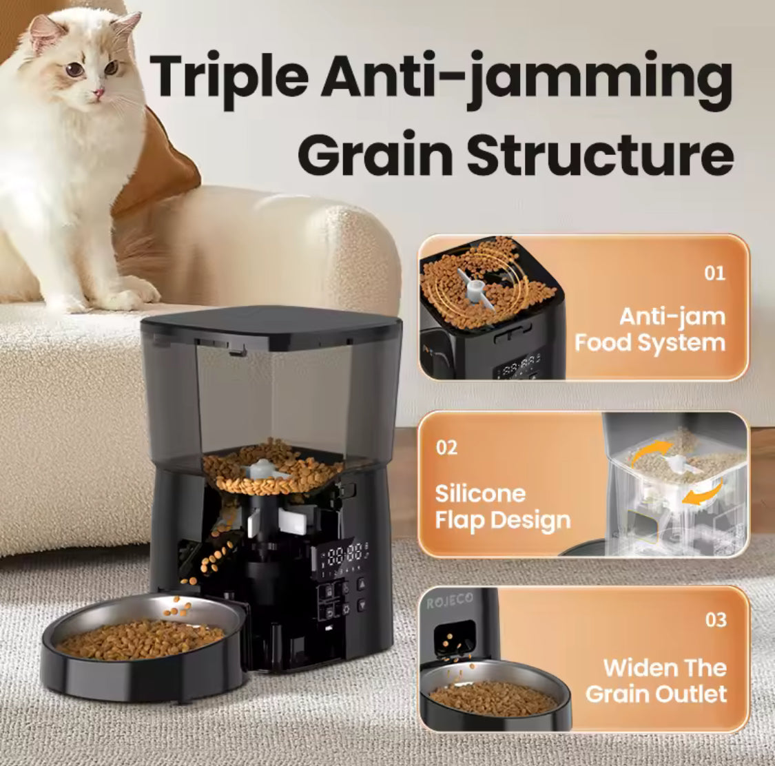 ROJECO Smart Cat & Dog Feeder – Button Version Auto Dispenser