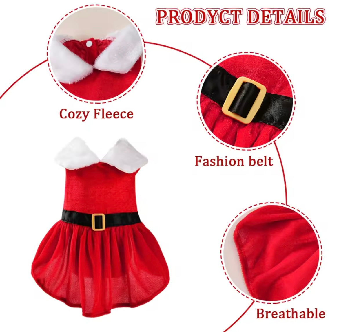 Christmas Pet Dress Santa Red Skirt Outfit for Cats Dogs Chihuahua