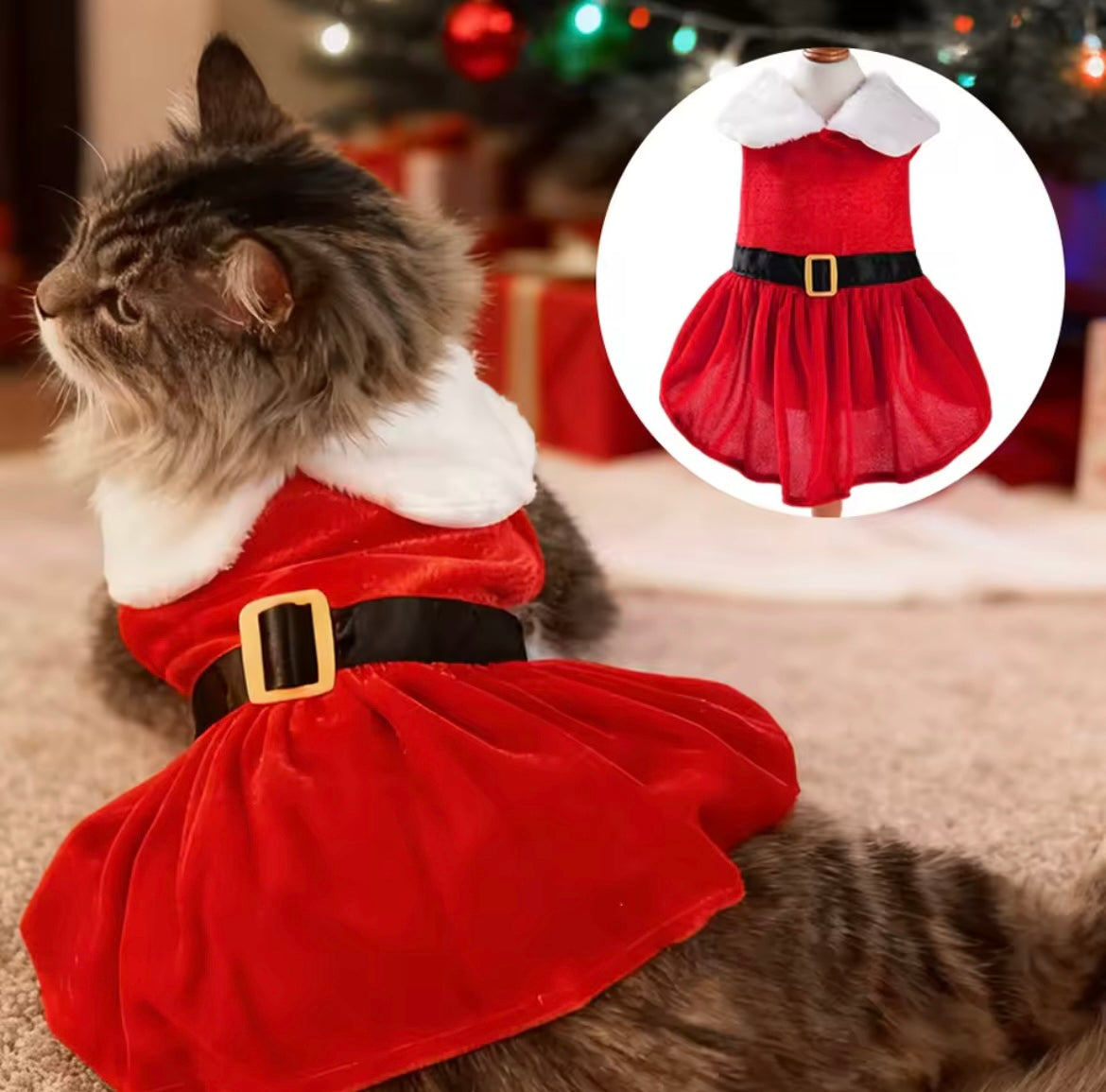 Christmas Pet Dress Santa Red Skirt Outfit for Cats Dogs Chihuahua