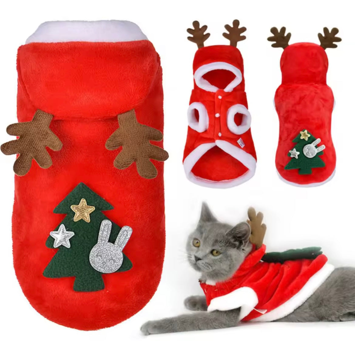 Winter Flannel Pet Clothes Deer Christmas Outfit for Dogs and Cats