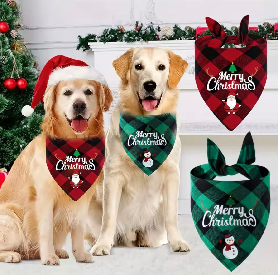 Christmas Dog Bandana Santa Snowman Adjustable Holiday Pet Scarf