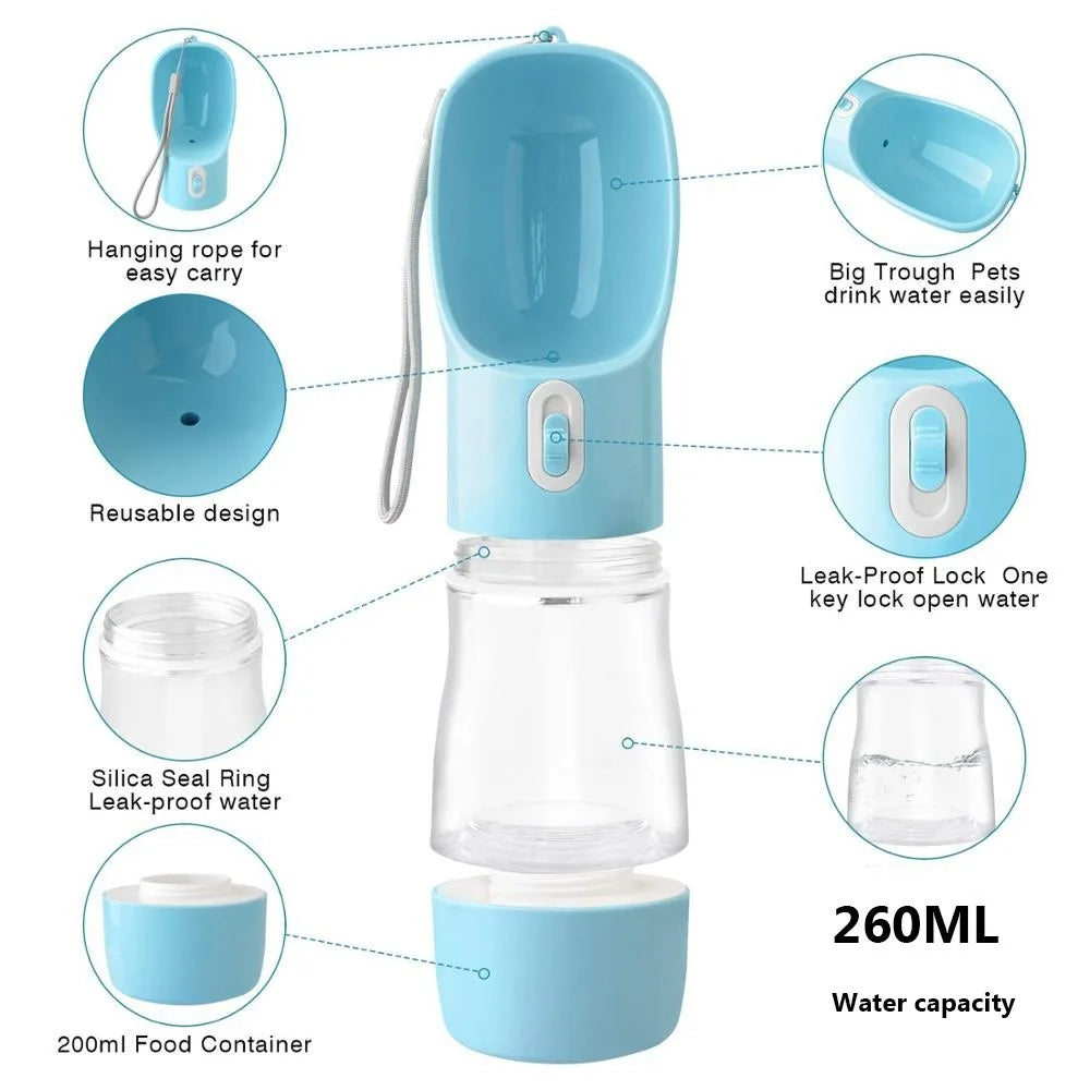 Portable Pet Water Bottle & Feeder Bowl for Dogs & Cats
