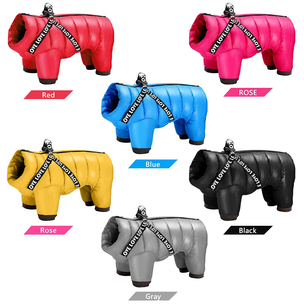 Waterproof Winter Dog Jacket with Harness Warm Pet Coat