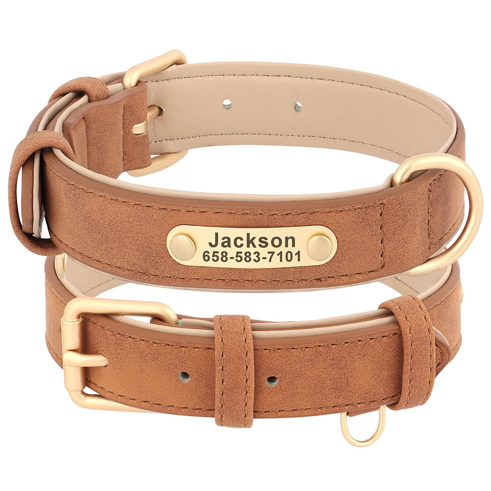 Personalized PU Leather Dog Collar Free Engraved Name ID