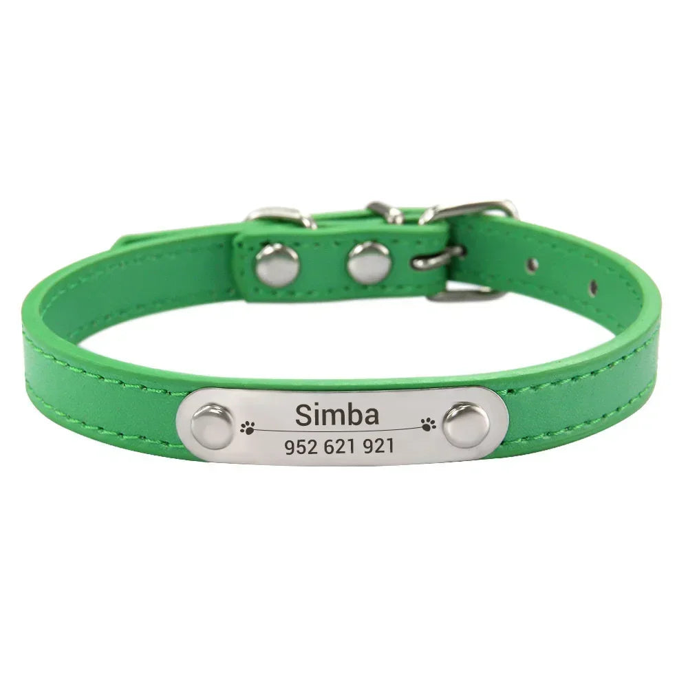 Personalized Dog & Cat Collar Engraved PU Leather ID Collar
