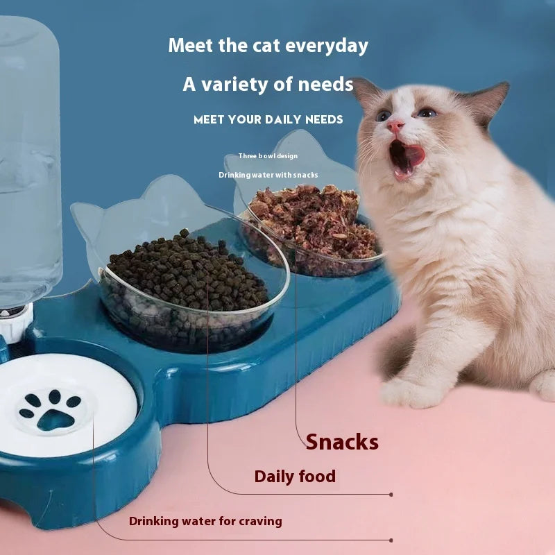 3-in-1 Pet Bowl | Tilt Diet Feeder with Gravity Water Bottle