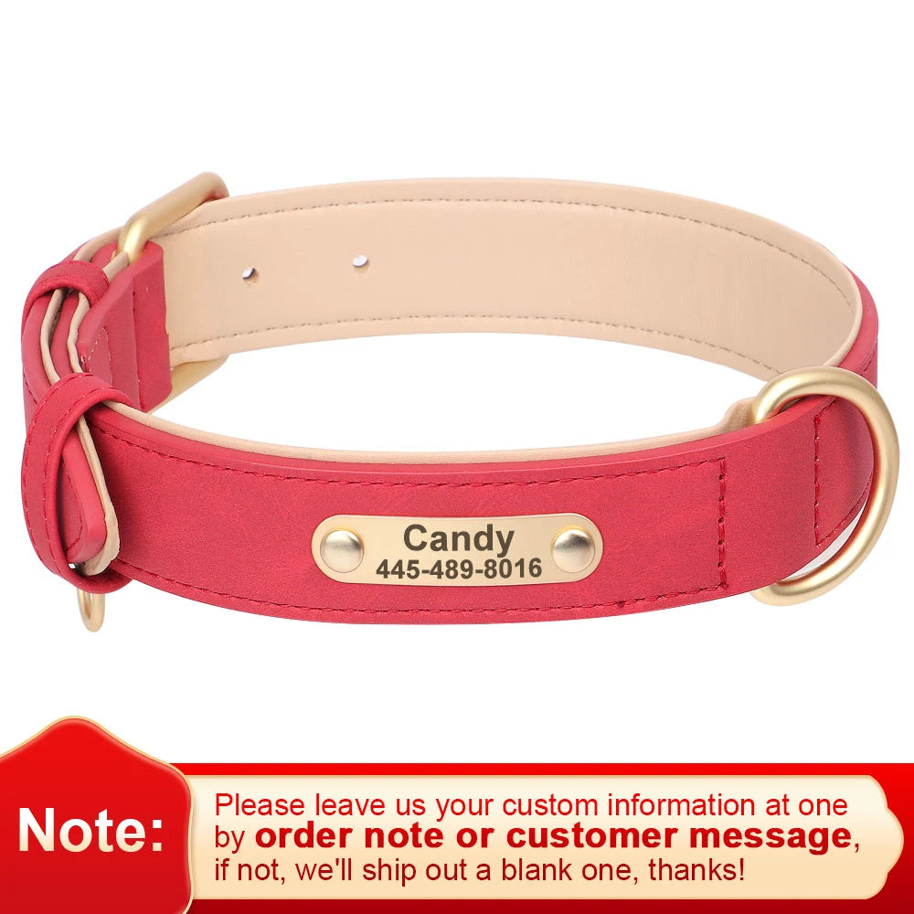 Personalized PU Leather Dog Collar Free Engraved Name ID