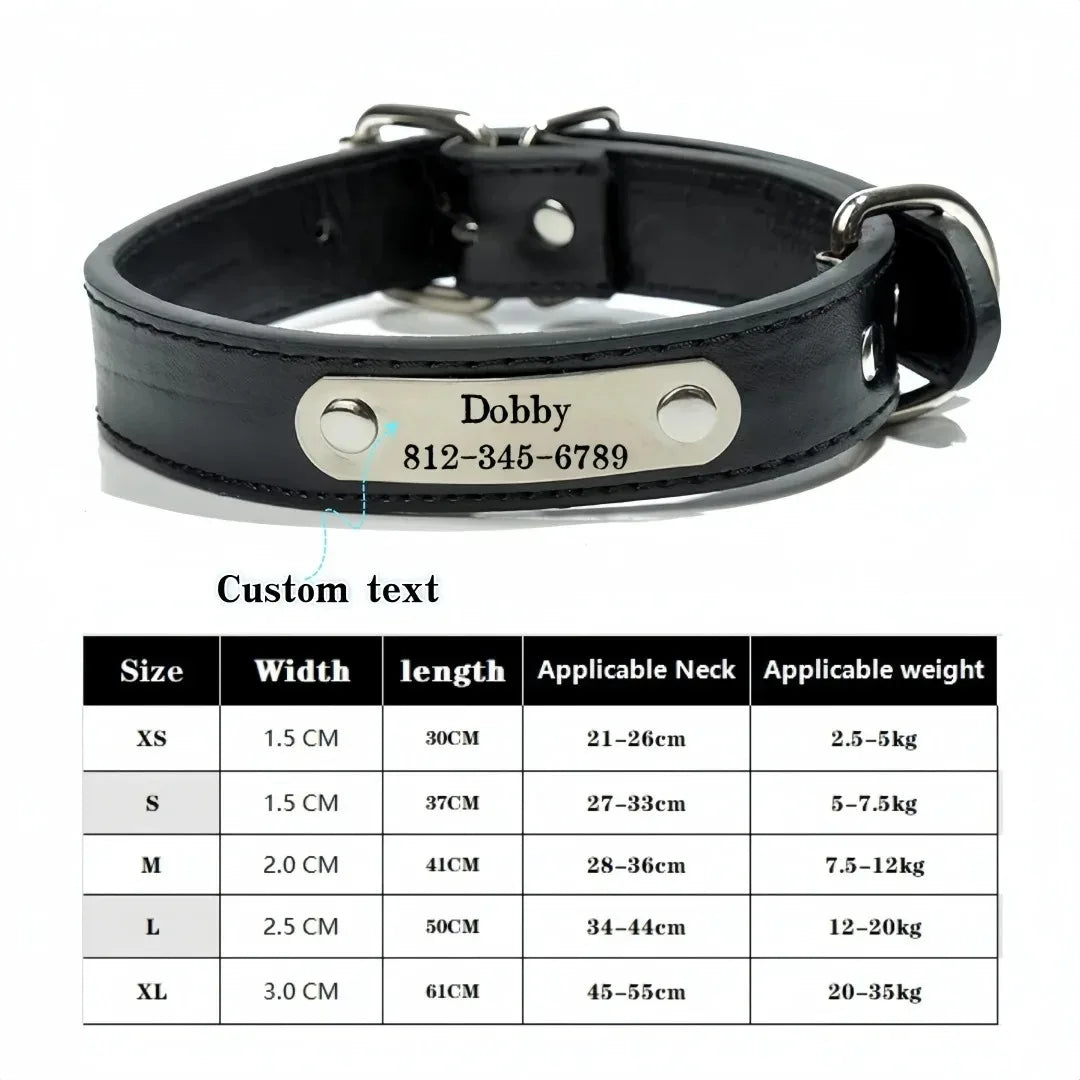 Custom Dog Collar with Engraved ID Tag Anti-Lost PU Leather