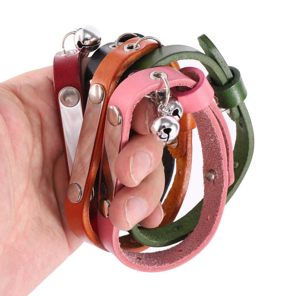 Personalized Leather Cat Collar Adjustable Anti-Loss with Bell