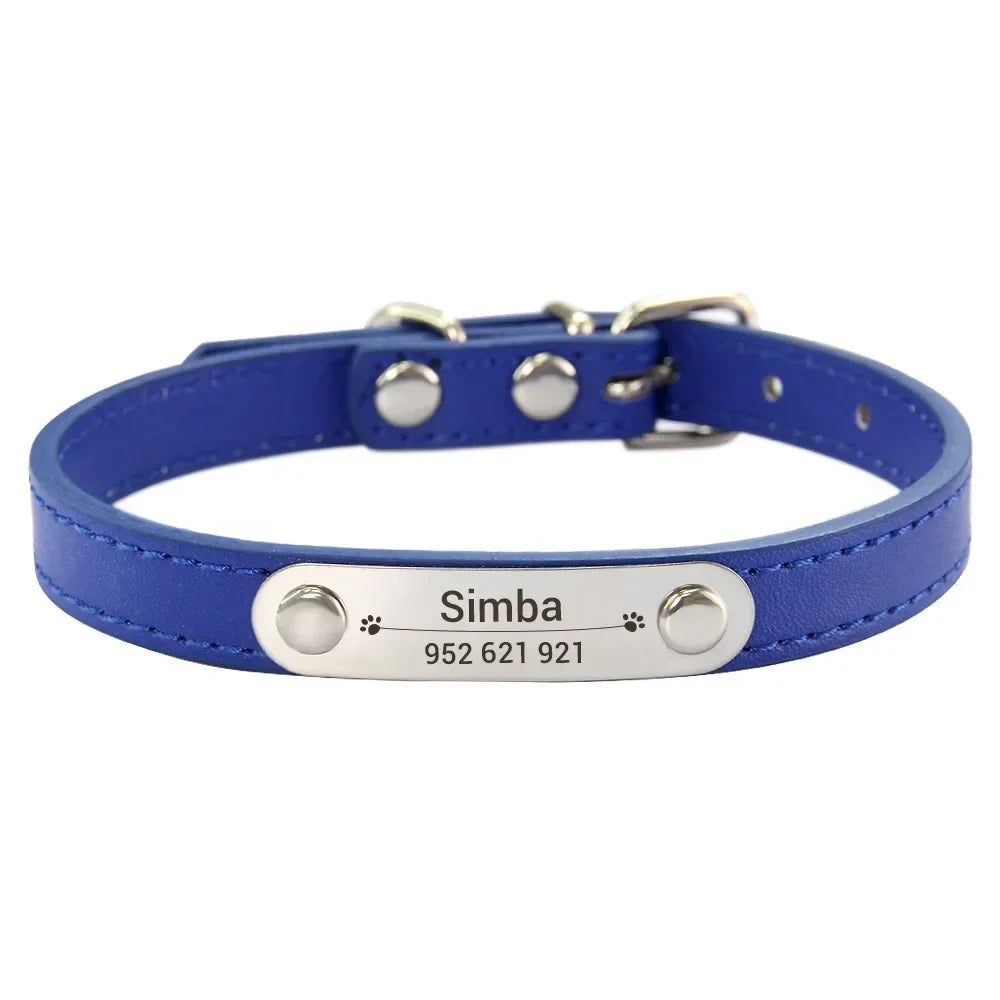 Personalized PU Leather Dog Collar Custom Name ID 16 Colors