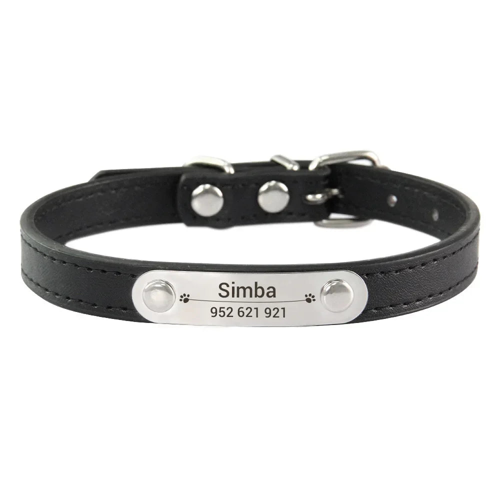Personalized PU Leather Dog Collar Custom Name ID 16 Colors
