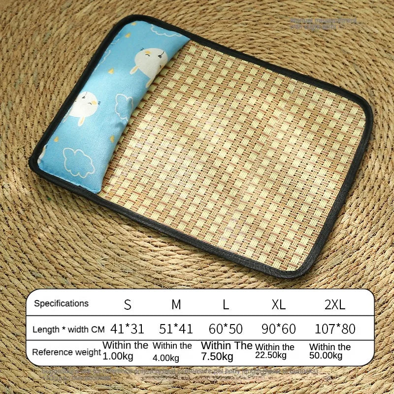 Rattan Woven Pet Bed Cooling Summer Mat for Cats & Small Dogs