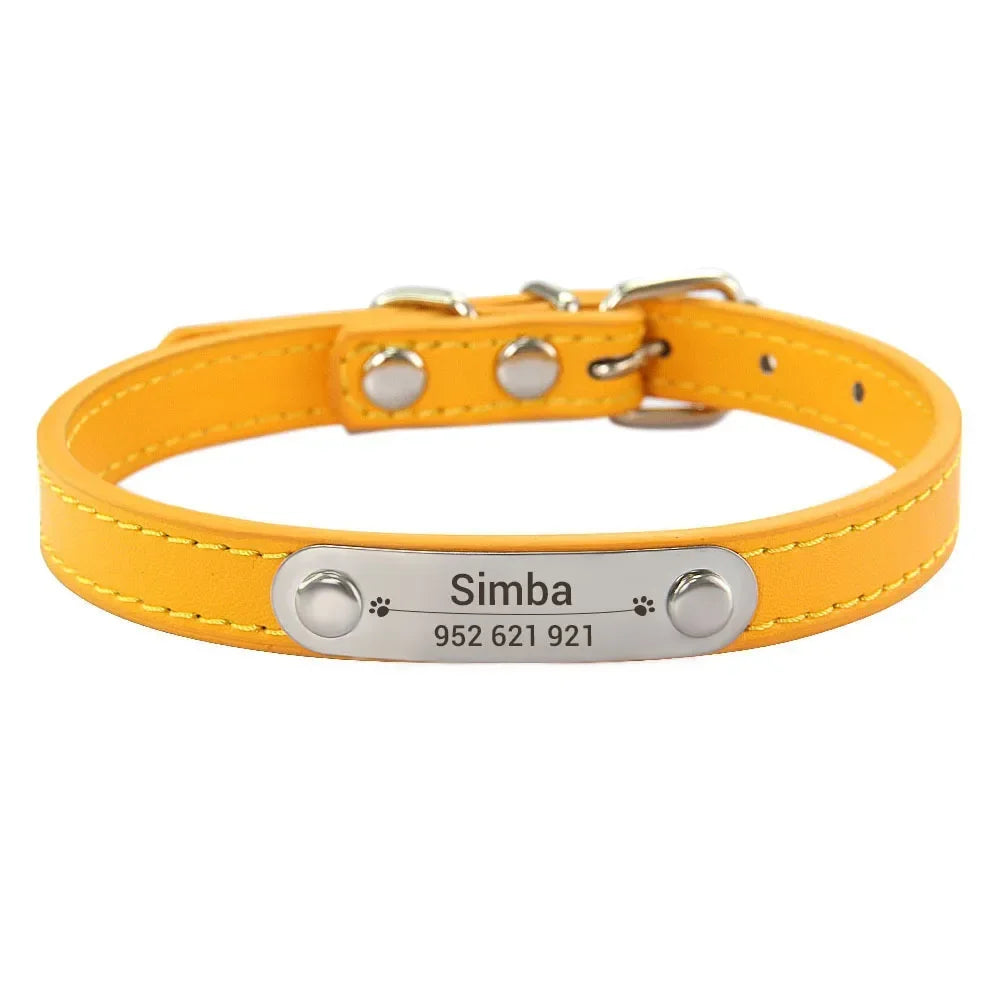 Personalized PU Leather Dog Collar Custom Name ID 16 Colors