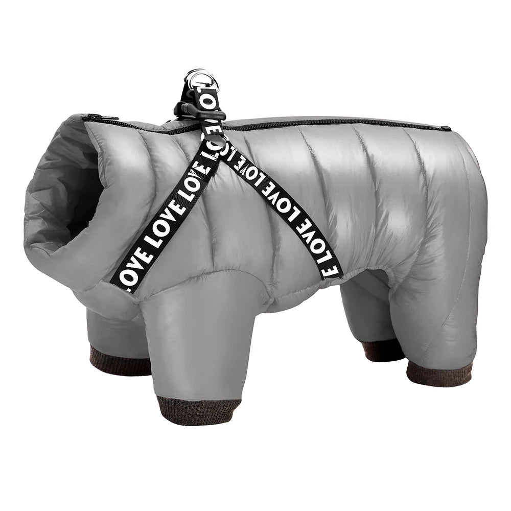 Waterproof Winter Dog Jacket with Harness Warm Pet Coat