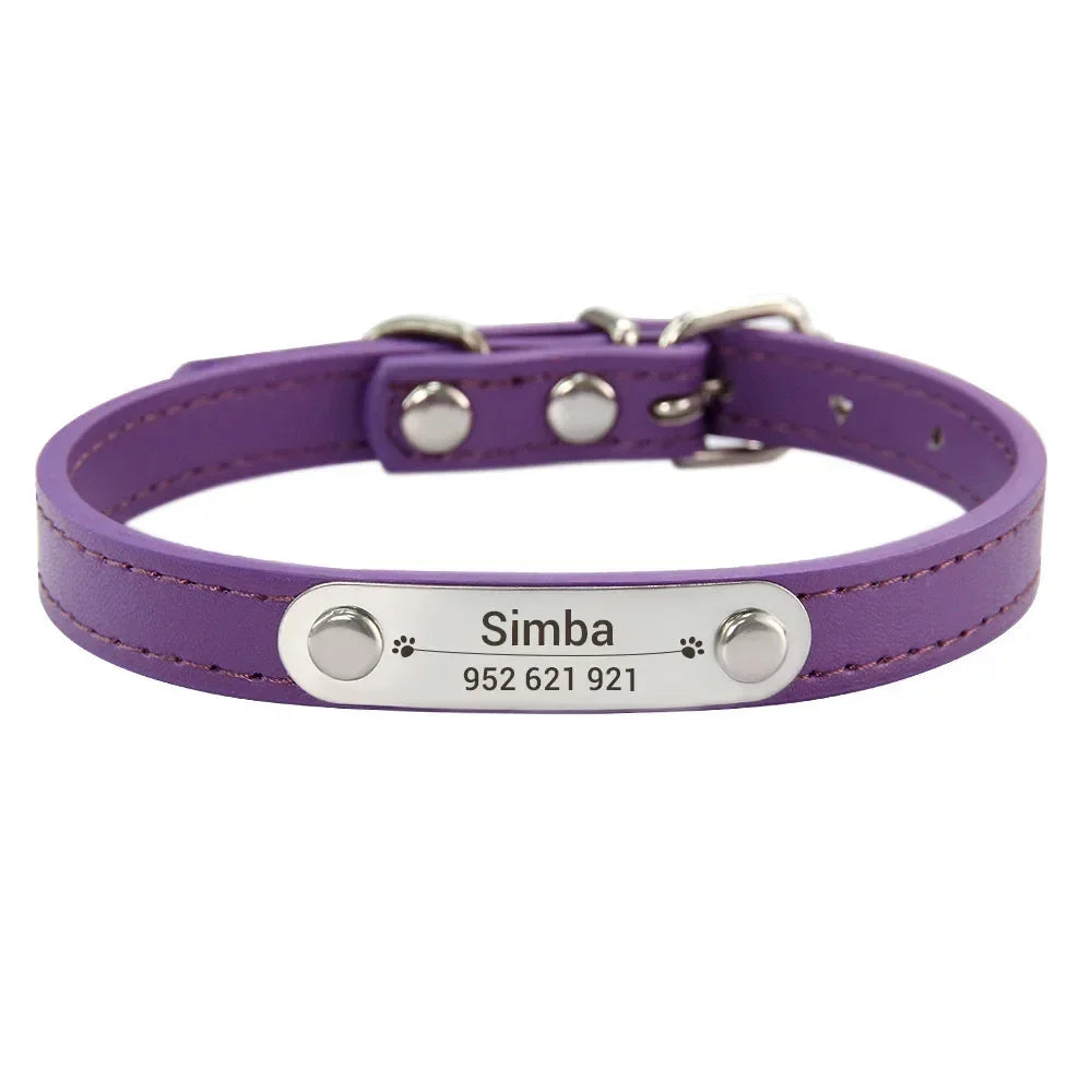 Personalized PU Leather Dog Collar Custom Name ID 16 Colors