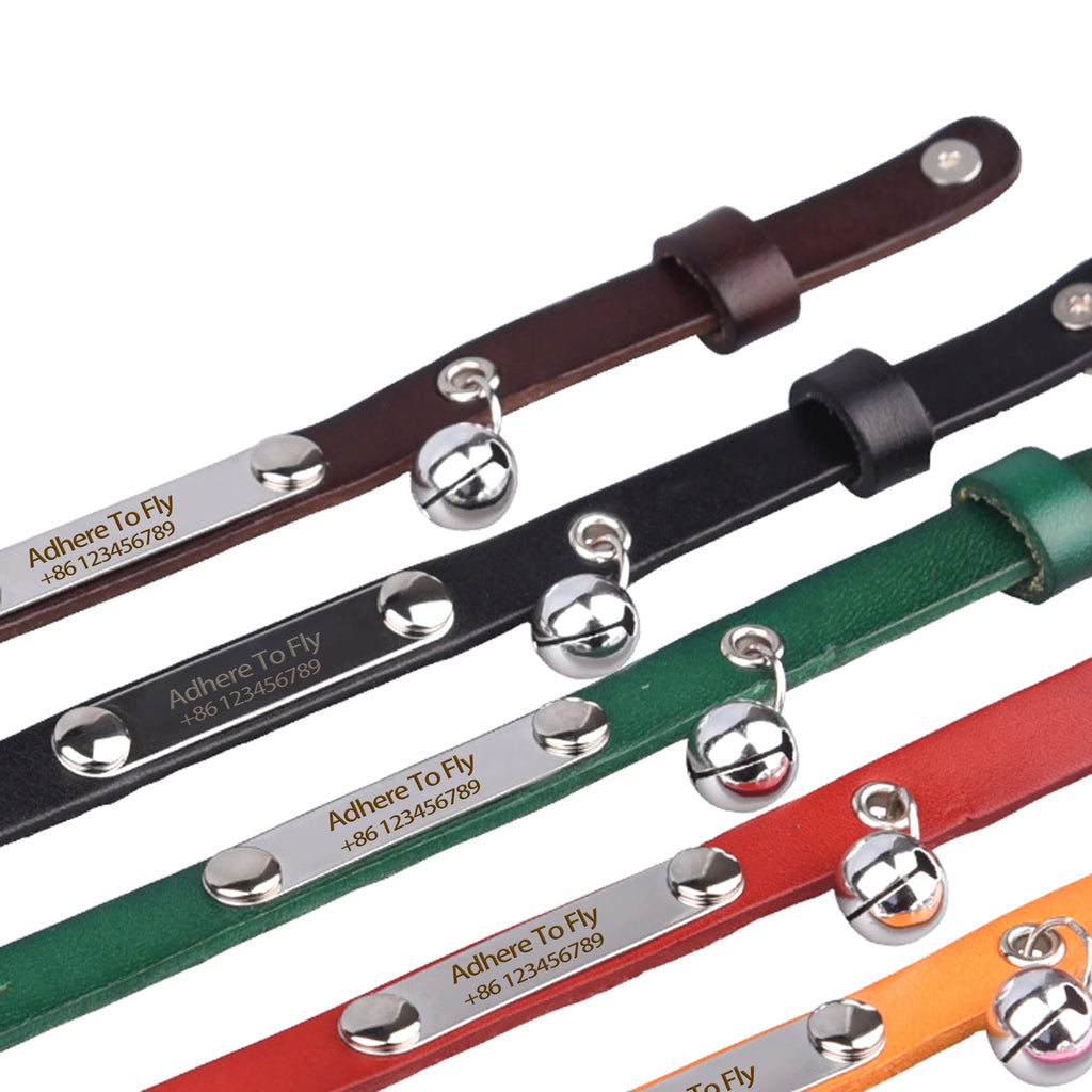 Personalized Leather Cat Collar Adjustable Anti-Loss with Bell