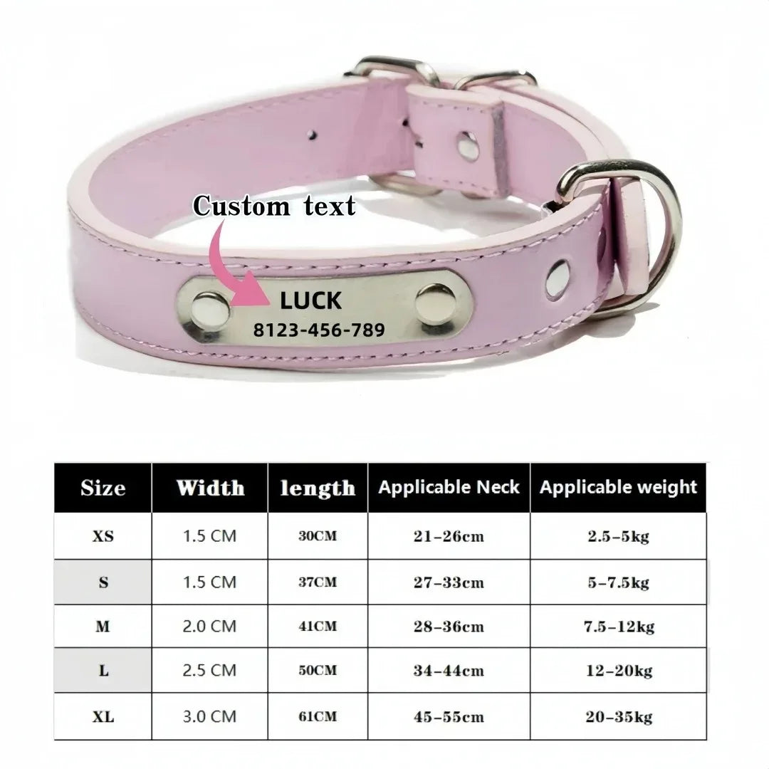 Custom Dog Collar with Engraved ID Tag Anti-Lost PU Leather