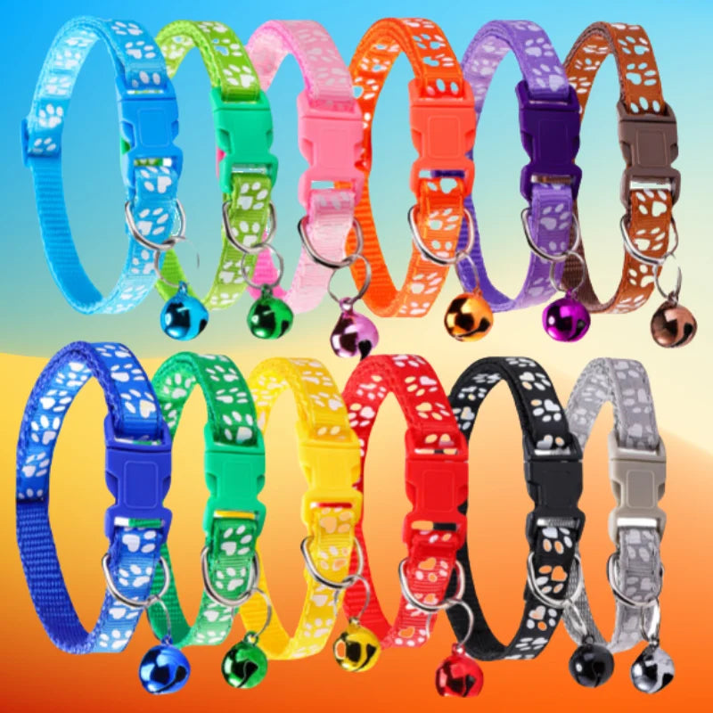 Cute Printed Cat Collars with Bells Adjustable 12pcs Set