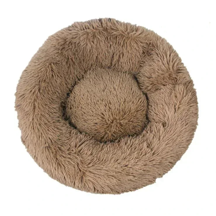 Round Plush Donut Dog Bed  Calming Sofa Bed for Cats & Dogs