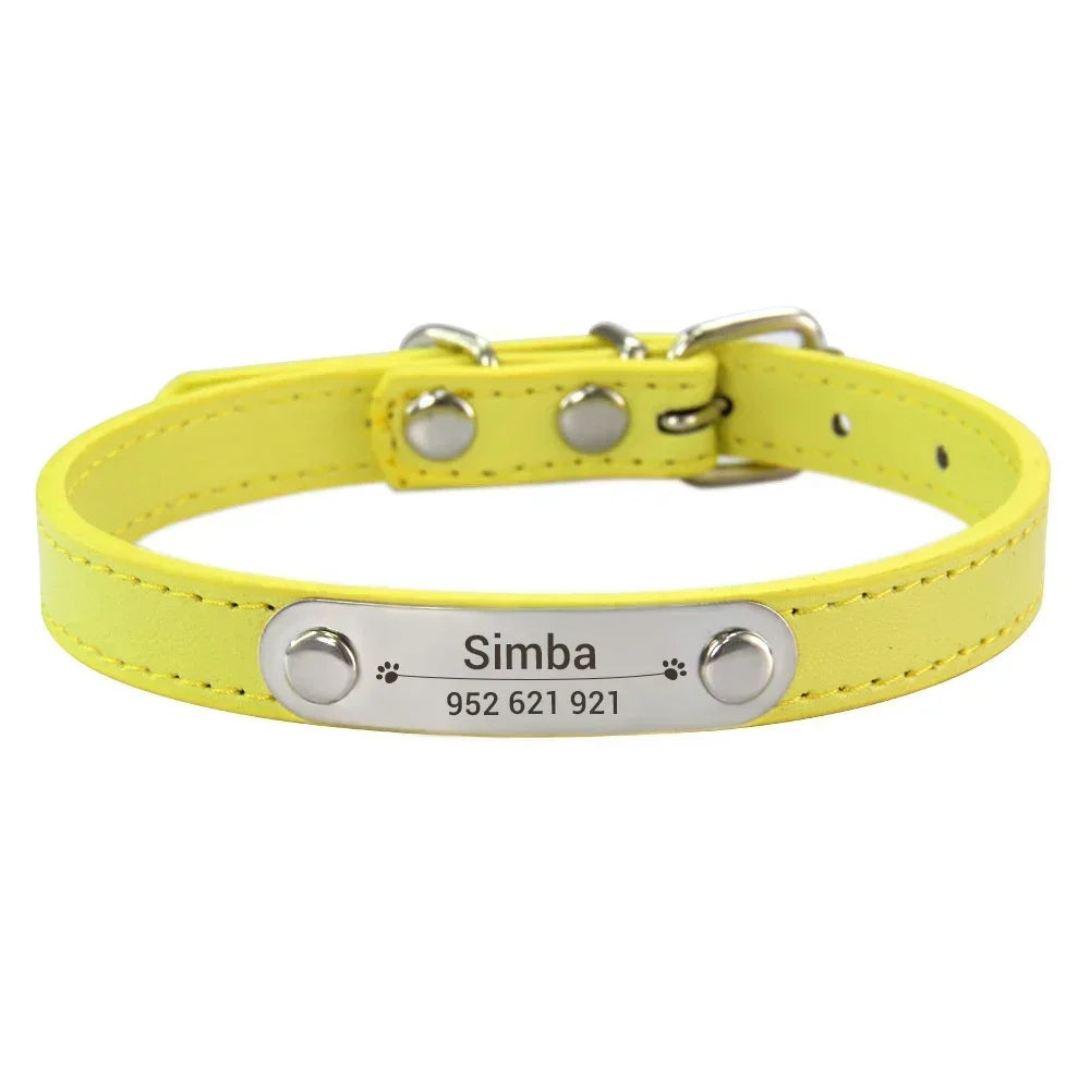 Personalized Dog & Cat Collar Engraved PU Leather ID Collar