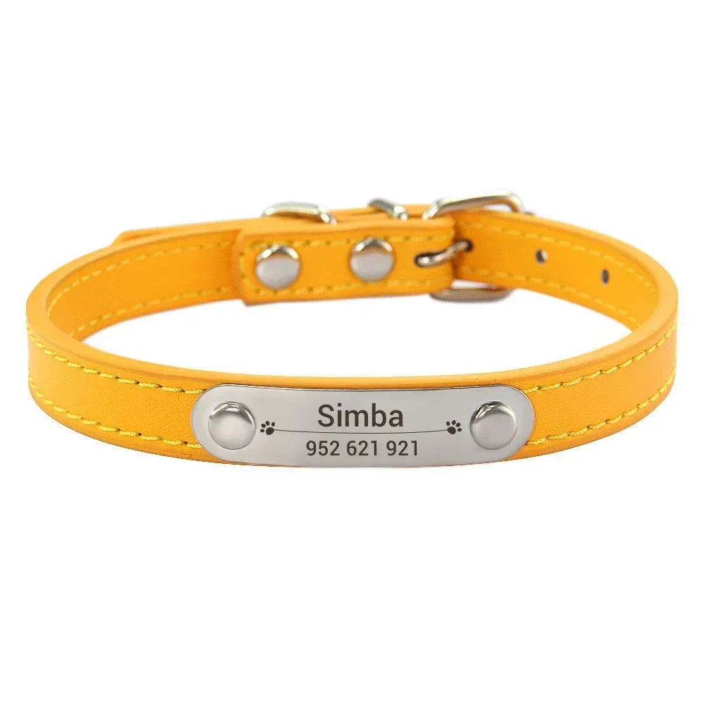Personalized Dog & Cat Collar Engraved PU Leather ID Collar