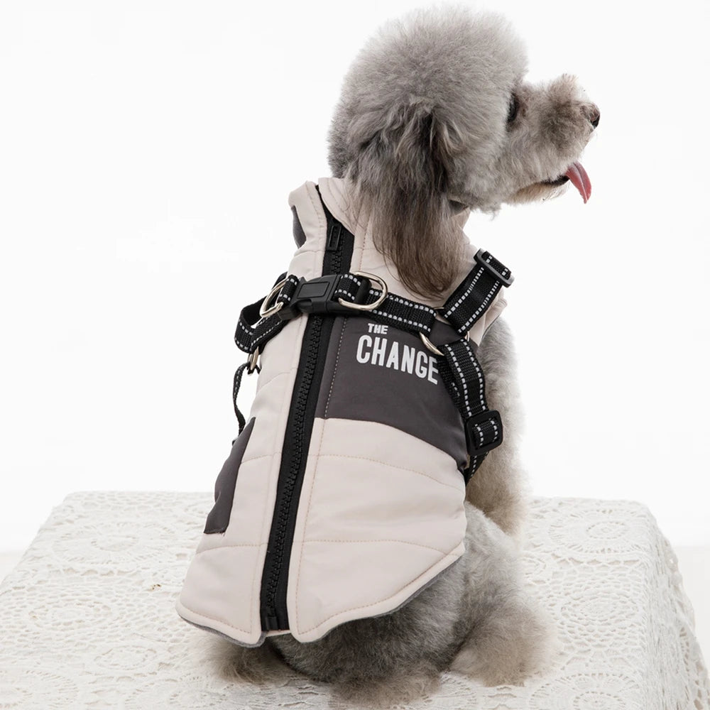 Winter Warm Dog Jacket with Harness Waterproof Pet Coat