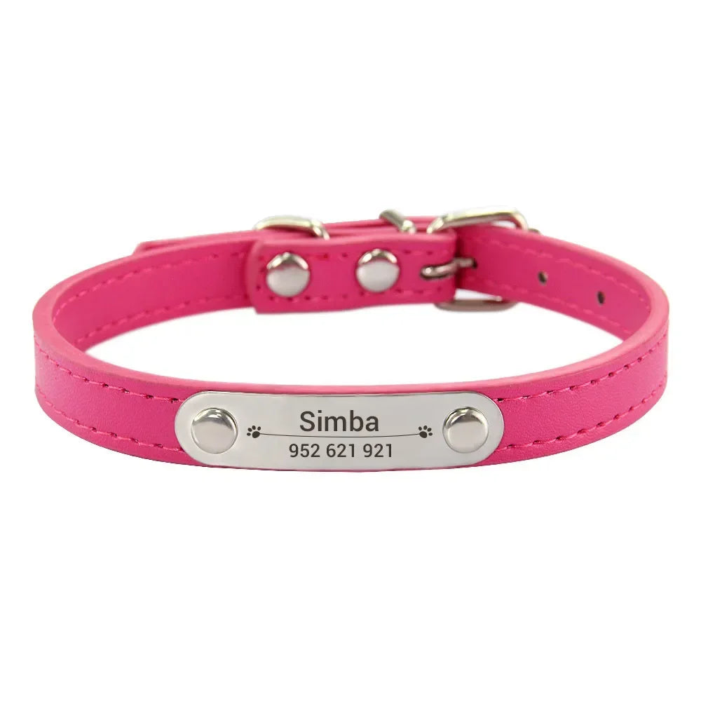 Personalized PU Leather Dog Collar Custom Name ID 16 Colors
