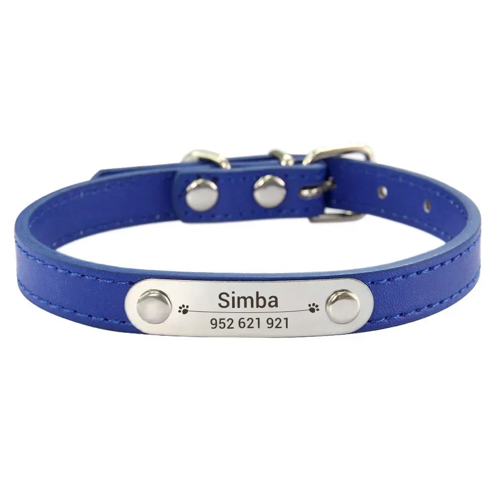 Personalized Dog & Cat Collar Engraved PU Leather ID Collar