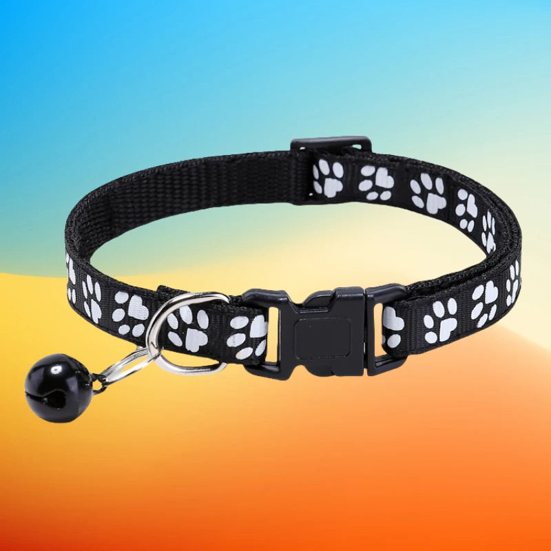 Cute Printed Cat Collars with Bells Adjustable 12pcs Set